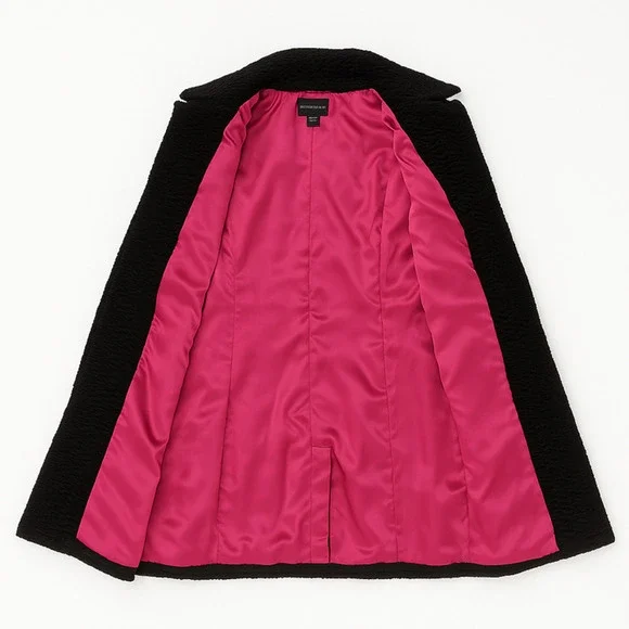 White House Black Market Black Curly 'tiger-stripe' Faux Fur Mid-Length Coat Med - Picture 4 of 6